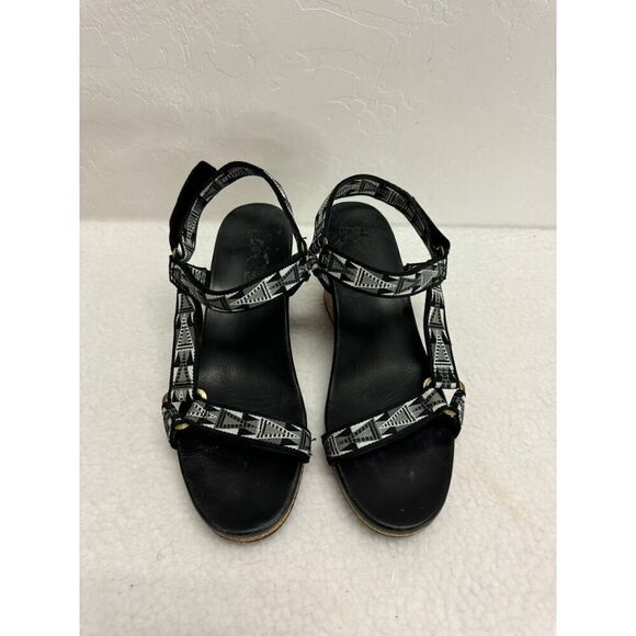 Teva F191116A Black Patterned Straps Wedge‎ Sandals Womens Size 8.5 - Picture 1 of 7